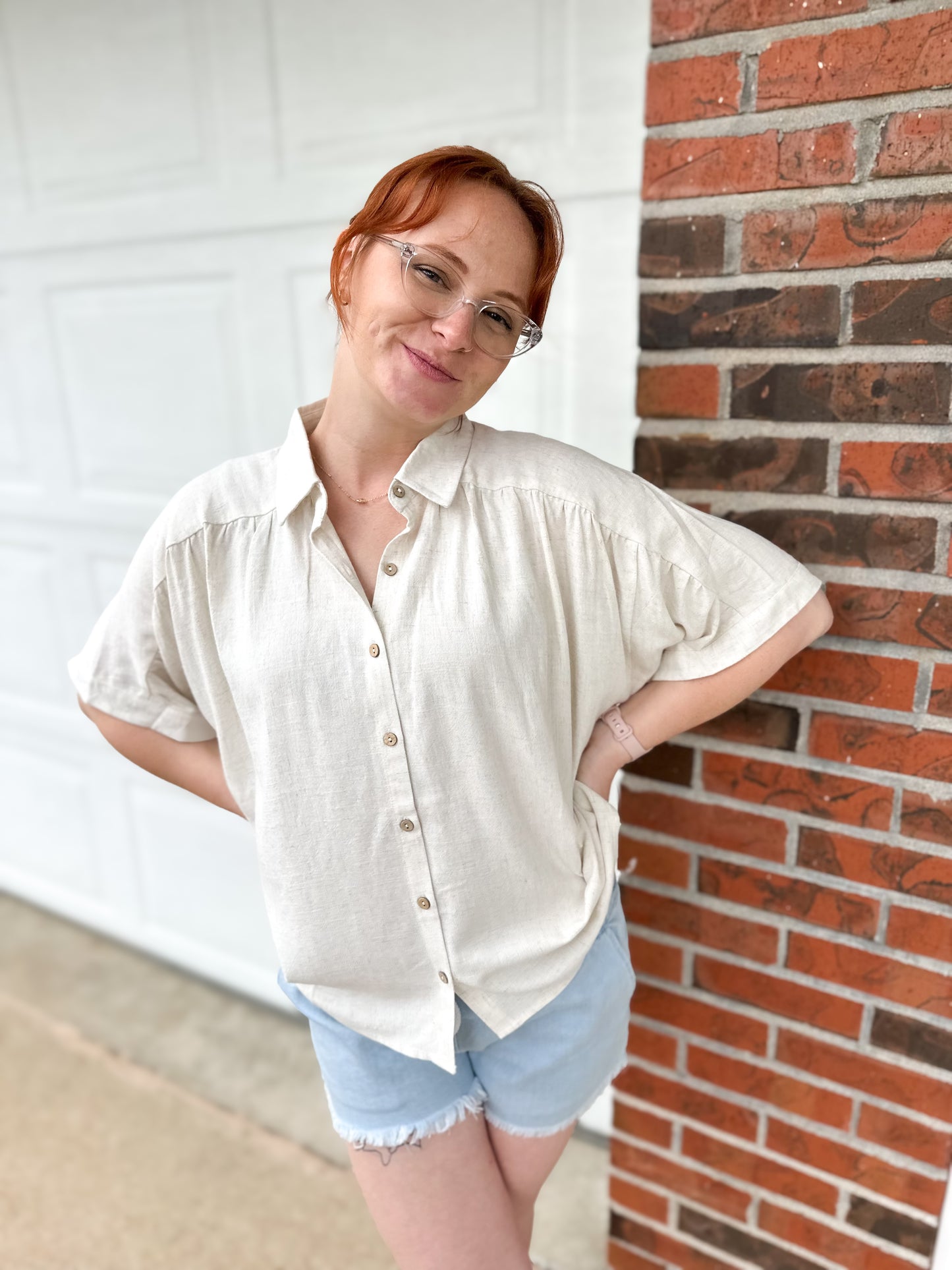 Woven button down