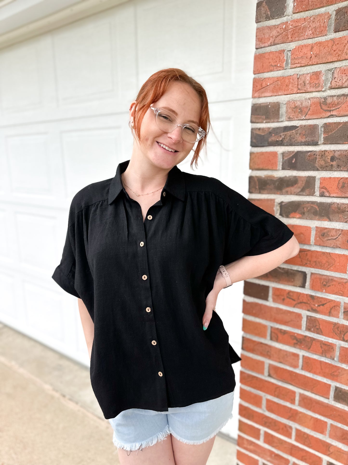 Woven button down