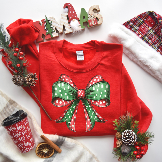 Polka Dot Christmas Bow Crewneck (Adult & Youth)