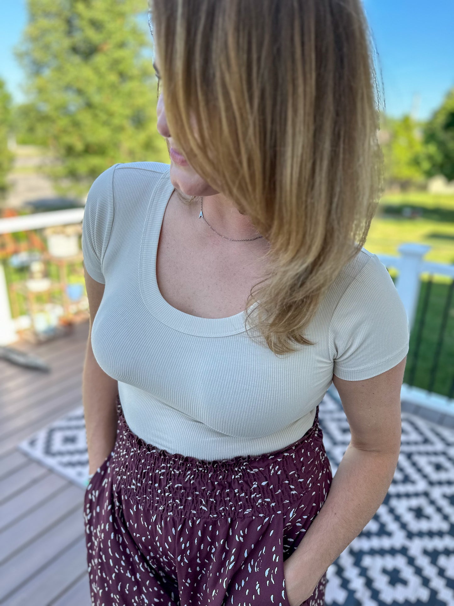 Neutral Girly Ribbed Cropped Top