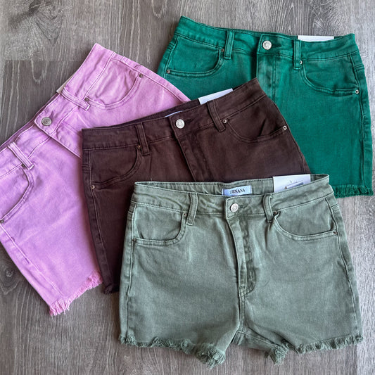 Acid washed denim shorts