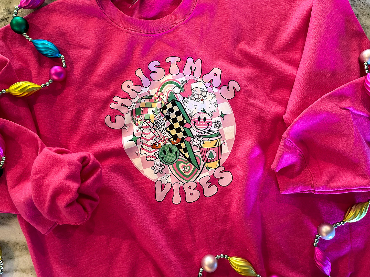 Hot Pink Christmas Vibes Crewneck