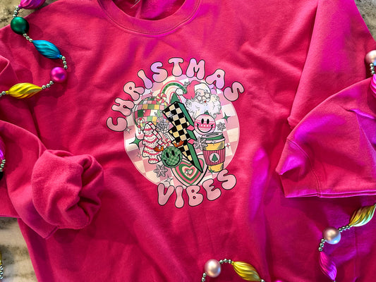 Hot Pink Christmas Vibes Crewneck