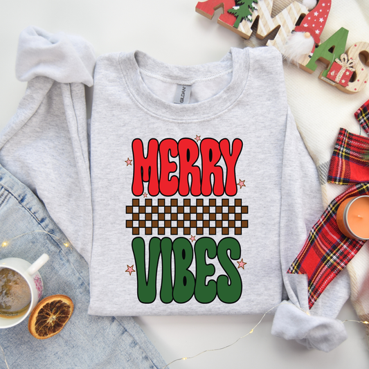 Checkered Merry Vibes T-shirt Or Crewneck (Youth & Adult)