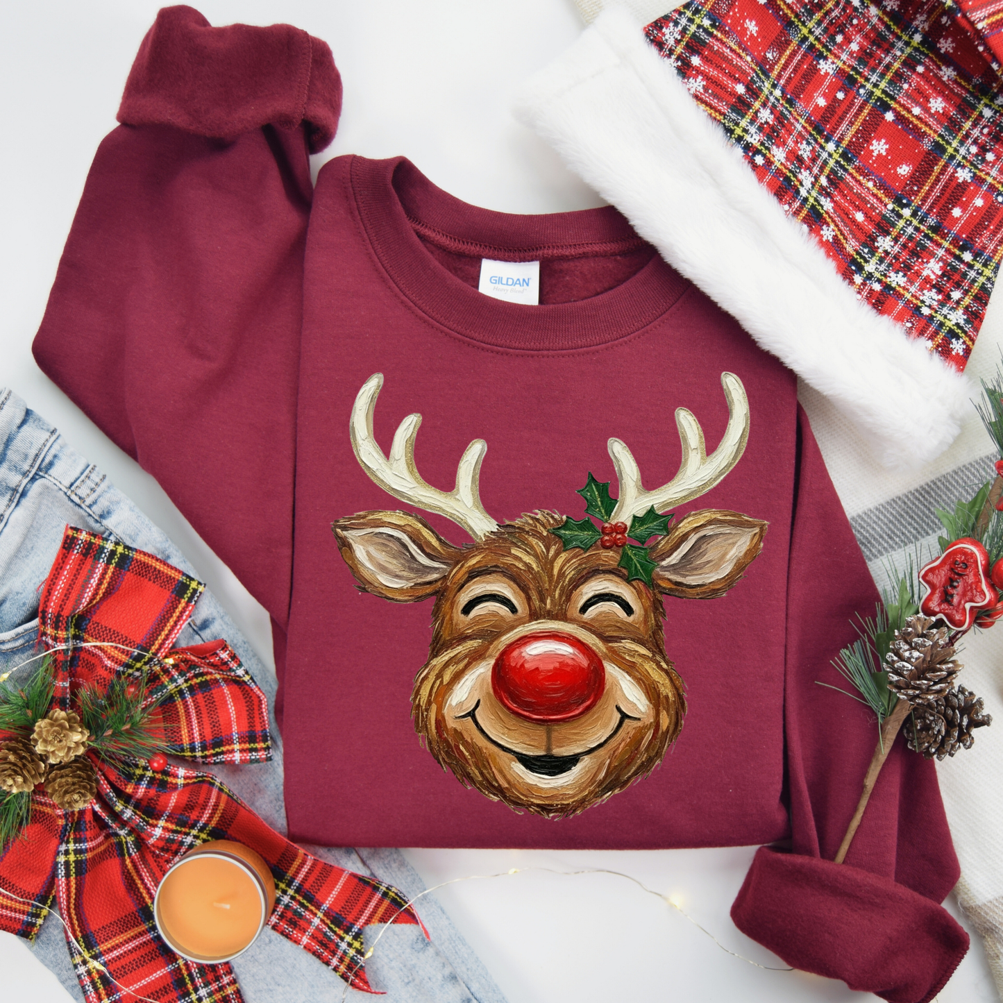 Brushstroke Reindeer Crewneck or T-Shirt (Adult & Youth)